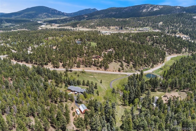 27436 Kennedy Gulch Rd, Conifer, CO 80433 - aerial overview of property's location featuring a mountain backdrop