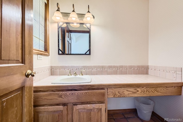 6663 S Prescott Way, Littleton, CO 80120 - bathroom with wallpapered walls, vanity, and tile patterned flooring