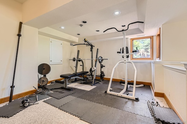 6663 S Prescott Way, Littleton, CO 80120 - workout room with baseboards, a raised ceiling, and recessed lighting