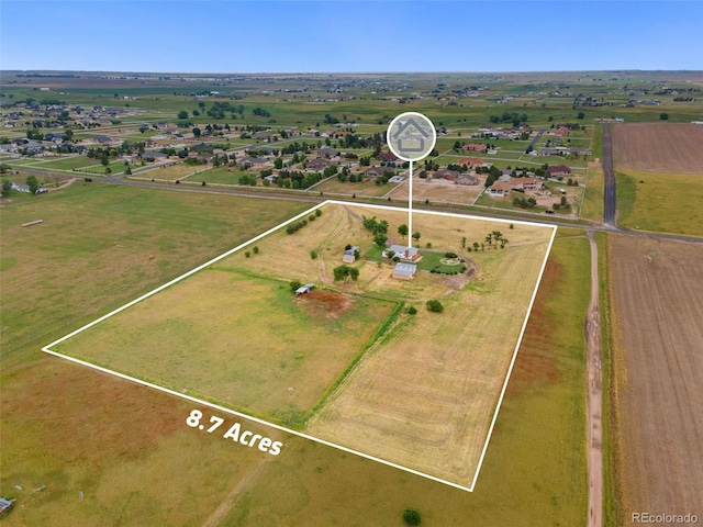 14475 Lanewood St, Brighton, CO 80603 - overview of rural landscape with property parcel outlined