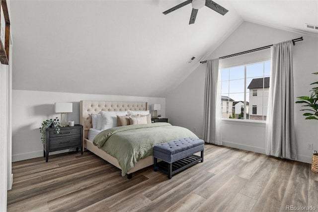 11187 W 53rd Dr, Wheat Ridge, CO 80033 - bedroom featuring vaulted ceiling, wood finished floors, and ceiling fan