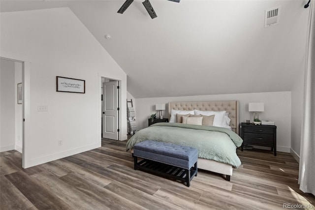 11187 W 53rd Dr, Wheat Ridge, CO 80033 - bedroom featuring lofted ceiling, wood finished floors, and ceiling fan