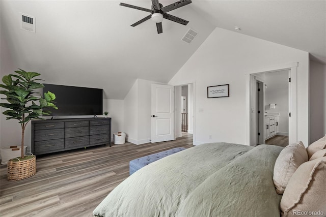 11187 W 53rd Dr, Wheat Ridge, CO 80033 - bedroom featuring wood finished floors, a ceiling fan, and high vaulted ceiling