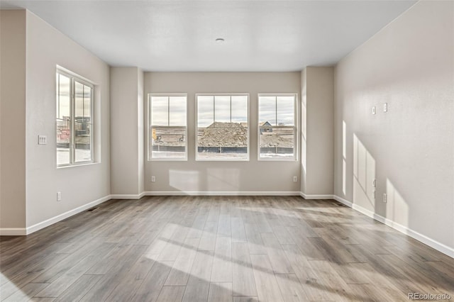 spare room featuring a healthy amount of sunlight and light hardwood / wood-style floors