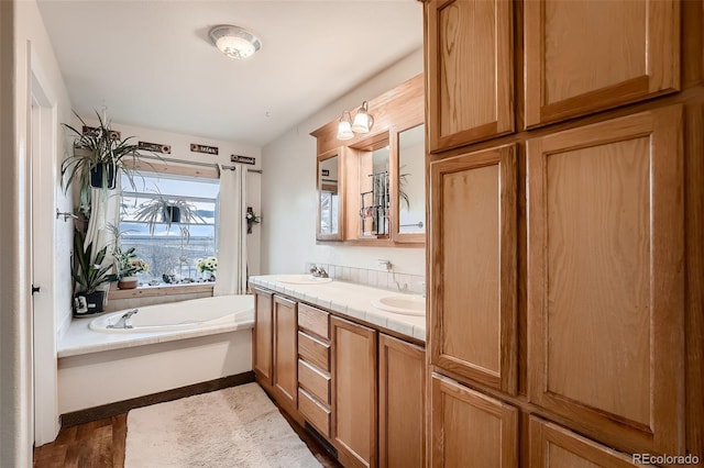 bathroom with vanity and a bathtub