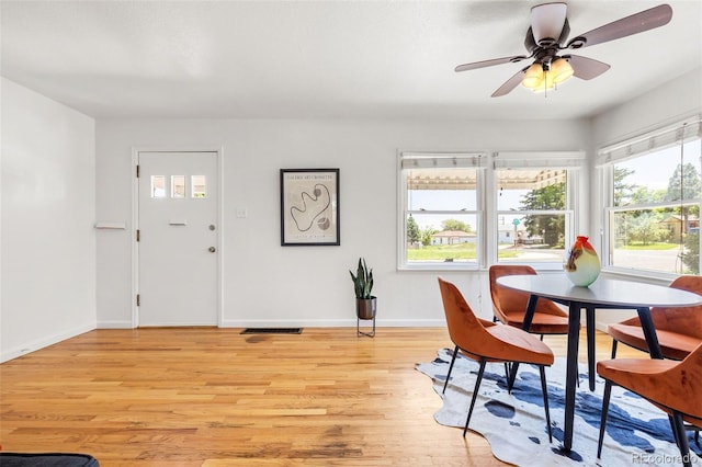 951 S Osage St, Denver, CO 80223 - dining space with light wood-type flooring and ceiling fan