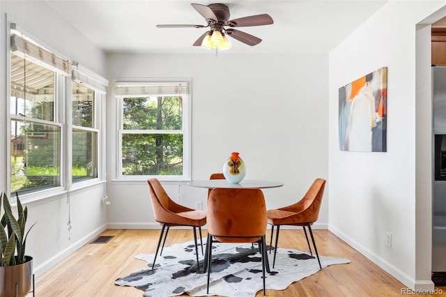 951 S Osage St, Denver, CO 80223 - dining area featuring light wood-style floors and a ceiling fan