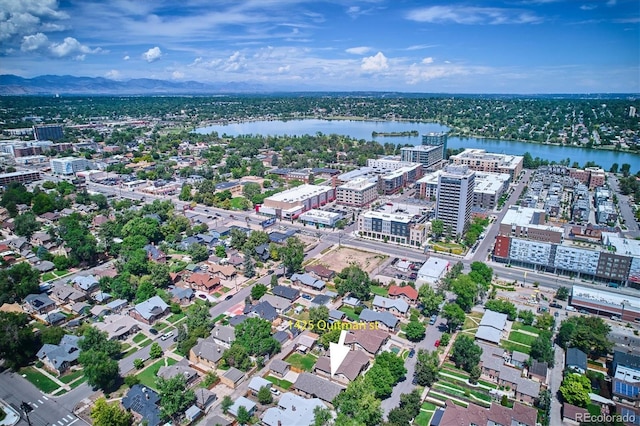 aerial view with a water and mountain view