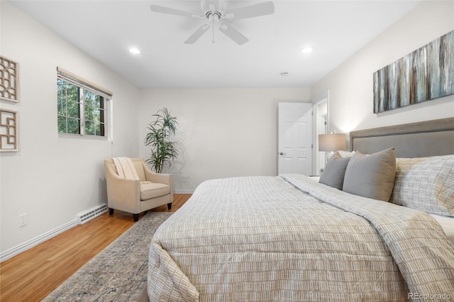 bedroom featuring recessed lighting, baseboards, visible vents, and wood finished floors