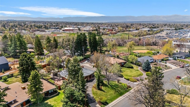 drone / aerial view with a residential view and a mountain view