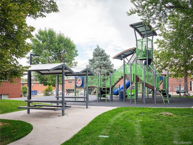 view of play area with a lawn