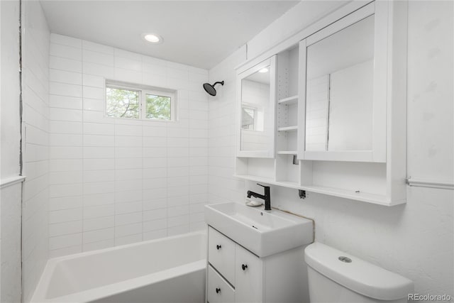 3629 W Custer Pl, Denver, CO 80219 - full bath featuring vanity, toilet, shower / bath combination, and recessed lighting