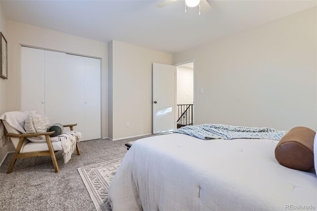 5511 S Lowell Blvd, Littleton, CO 80123 - bedroom featuring a closet, light carpet, and a ceiling fan