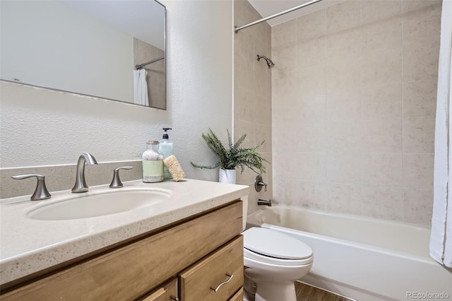 5511 S Lowell Blvd, Littleton, CO 80123 - full bath featuring vanity, shower / bathtub combination with curtain, and a textured wall