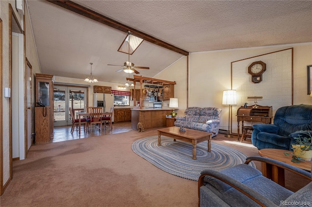 13440 County Rd 45, Coaldale, CO 81222 - living area featuring carpet, ceiling fan, a textured ceiling, and a chandelier