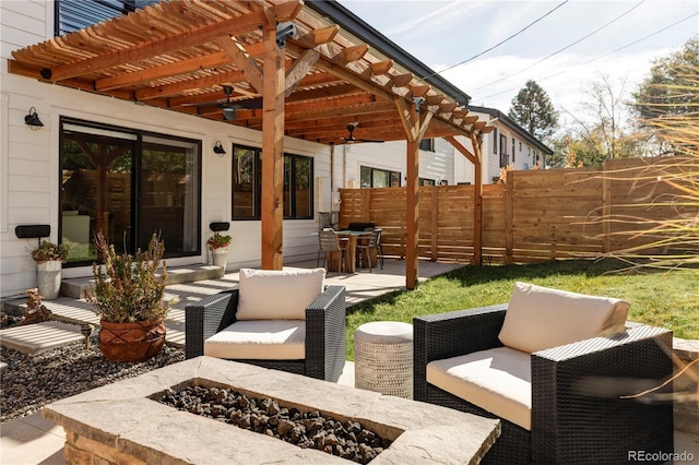 108 Arapahoe St, Golden, CO 80403 - view of patio with a pergola and an outdoor living space with a fire pit