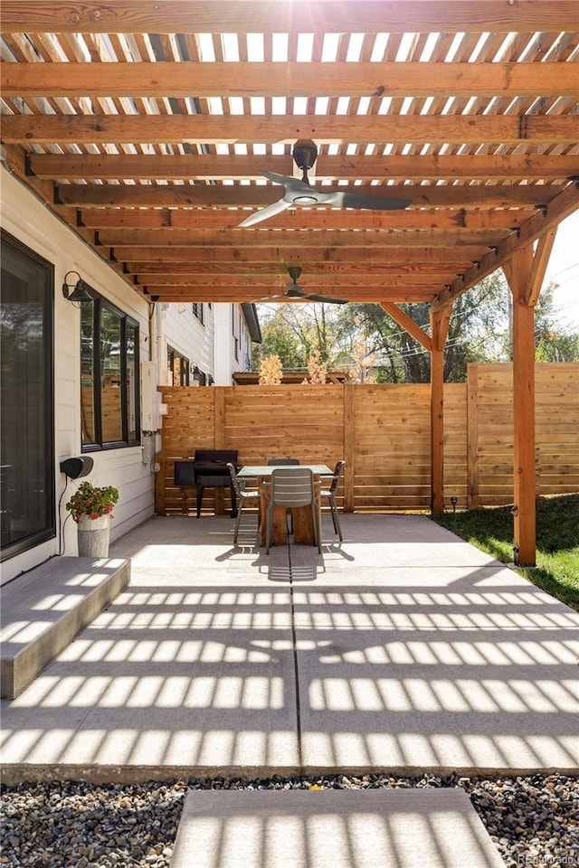 108 Arapahoe St, Golden, CO 80403 - view of patio / terrace with a pergola, outdoor dining area, and a ceiling fan