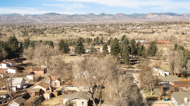 bird's eye view featuring a residential view and a mountain view