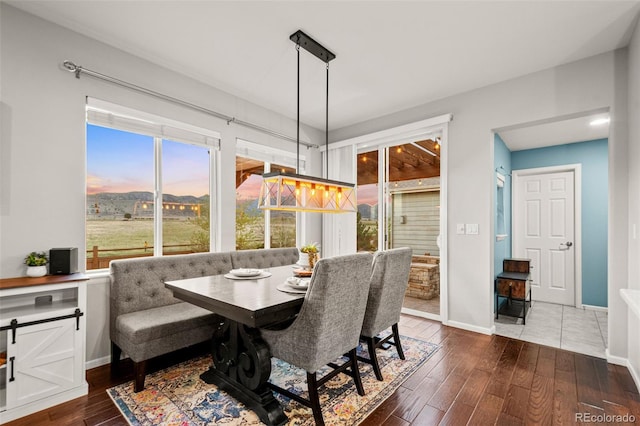 dining room featuring baseboards and hardwood / wood-style flooring