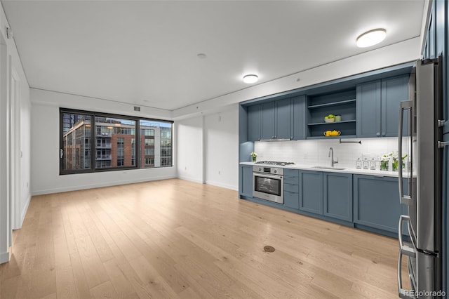 1750 Wewatta St Unit 1227, Denver, CO 80202 - bar area with appliances with stainless steel finishes, decorative backsplash, and light wood-style flooring