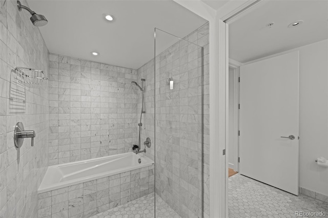 1750 Wewatta St Unit 1227, Denver, CO 80202 - full bath featuring recessed lighting, tiled shower / bath, and tile patterned floors