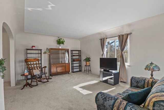 4546 S Logan St, Englewood, CO 80113 - living area featuring arched walkways and carpet