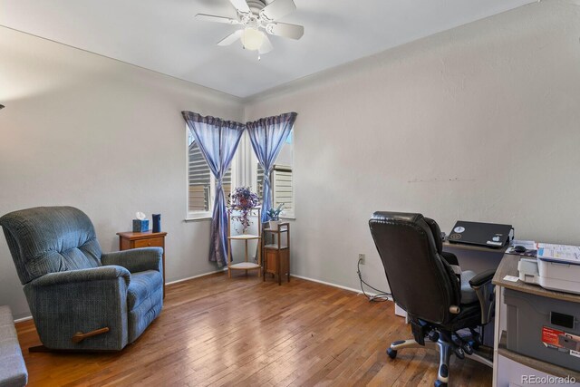 4546 S Logan St, Englewood, CO 80113 - office space with a ceiling fan, hardwood / wood-style flooring, and baseboards