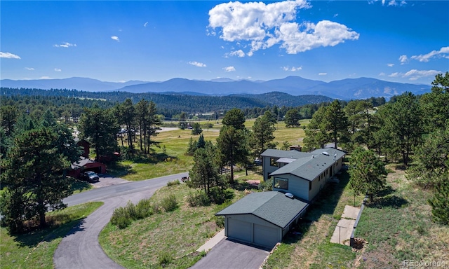 birds eye view of property with a mountain view