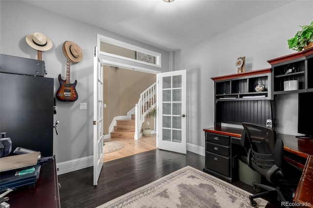 902 Jarvis Dr, Erie, CO 80516 - office featuring french doors, wood finished floors, and baseboards