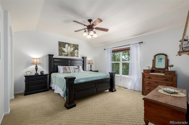902 Jarvis Dr, Erie, CO 80516 - bedroom featuring vaulted ceiling, light colored carpet, baseboards, and a ceiling fan