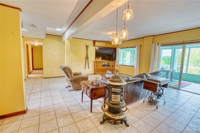 living room with light tile patterned floors