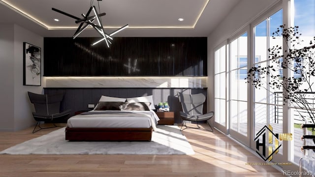 7969 Forest Keep Cir, Parker, CO 80134 - bedroom with a raised ceiling, wood finished floors, and recessed lighting