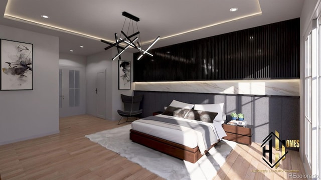 7969 Forest Keep Cir, Parker, CO 80134 - bedroom featuring wood finished floors, recessed lighting, and a tray ceiling