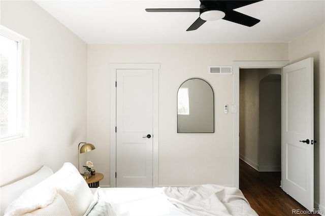 1219 Cherry St, Denver, CO 80220 - bedroom with baseboards, a ceiling fan, visible vents, and dark wood finished floors