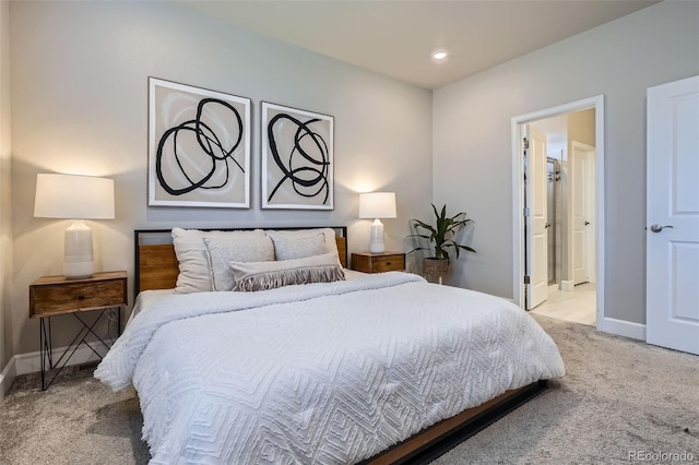 13460 Broad Wing Ave, Parker, CO 80134 - bedroom featuring light carpet, baseboards, recessed lighting, and connected bathroom
