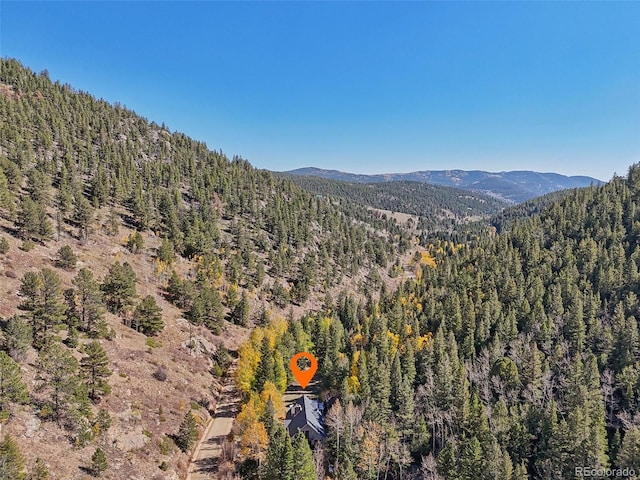property view of mountains featuring a forest view