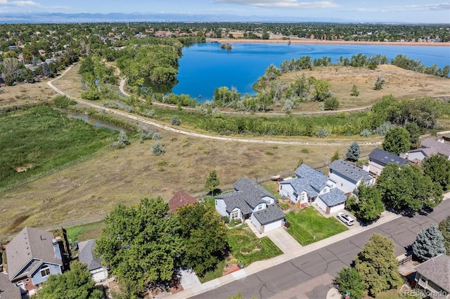 aerial view with a water view