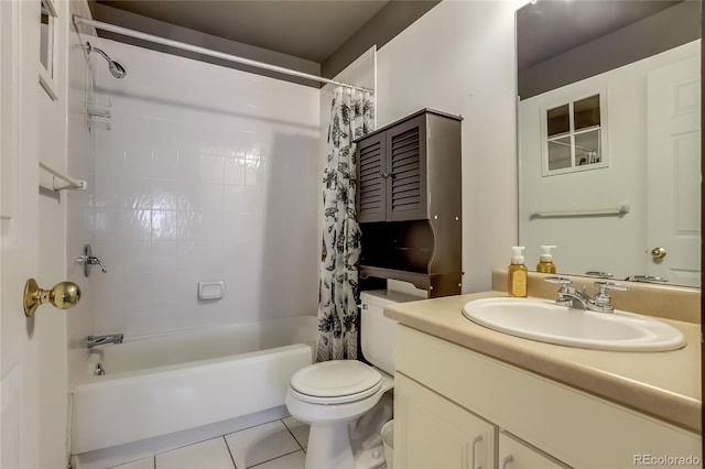 full bathroom featuring vanity, toilet, shower / bath combo, and tile patterned flooring