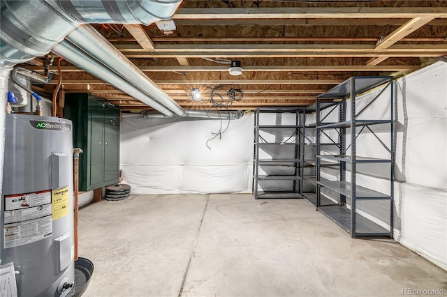 basement featuring water heater