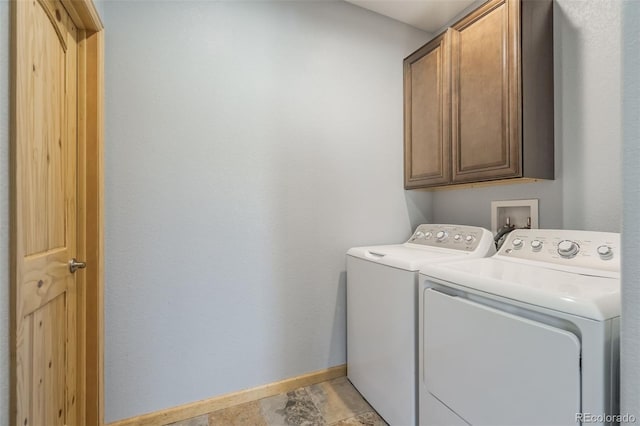 85 Estes Cir, Florissant, CO 80816 - laundry area featuring cabinet space, washing machine and clothes dryer, and baseboards