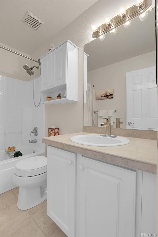 10540 Tracewood Cir, Highlands Ranch, CO 80130 - full bathroom featuring vanity, tile patterned floors, and shower / tub combo with curtain