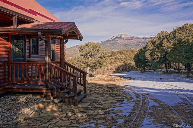 exterior space featuring a mountain view