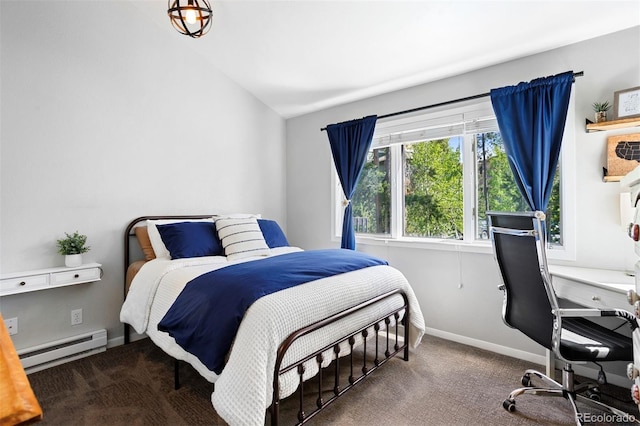 100 County Road 8344 Unit 3, Fraser, CO 80442 - bedroom featuring baseboard heating, carpet floors, and vaulted ceiling