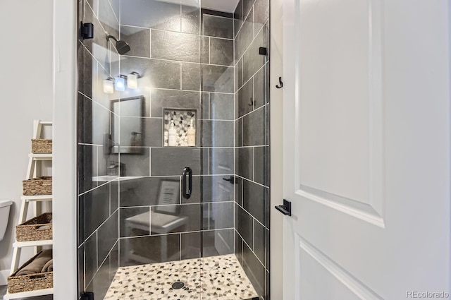 bathroom featuring a shower with door