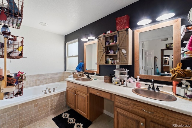 38087 E 147th Pl, Keenesburg, CO 80643 - full bath with a garden tub, double vanity, and tile patterned flooring