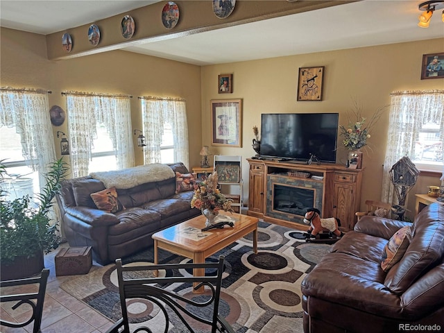 1970 County Road 241, Westcliffe, CO 81252 - tiled living area featuring a glass covered fireplace