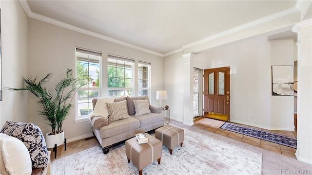 2521 Otter Ct, Lafayette, CO 80026 - living room with crown molding and tile patterned floors