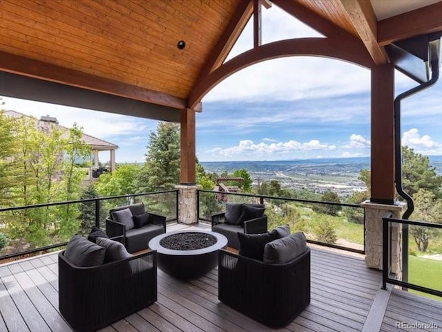 860 Diamond Ridge Cir, Castle Rock, CO 80108 - deck featuring an outdoor living space with a fire pit