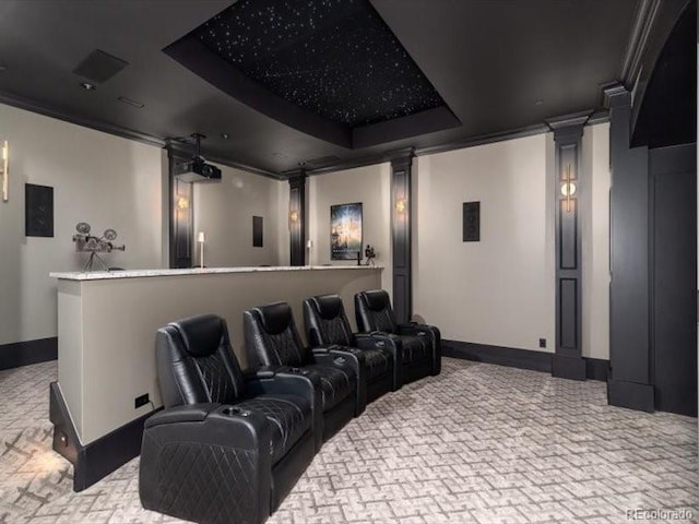 860 Diamond Ridge Cir, Castle Rock, CO 80108 - cinema featuring decorative columns, baseboards, and carpet