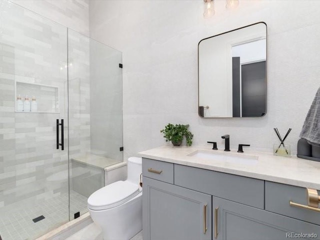 860 Diamond Ridge Cir, Castle Rock, CO 80108 - full bathroom with vanity, toilet, and a shower stall